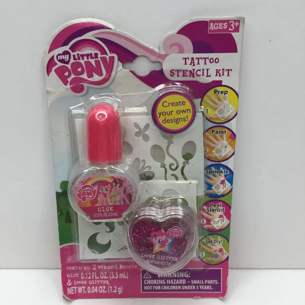 My Little Pony Tattoo Stencil Kit Pretend Play Glue Glitter Create Designs Pink